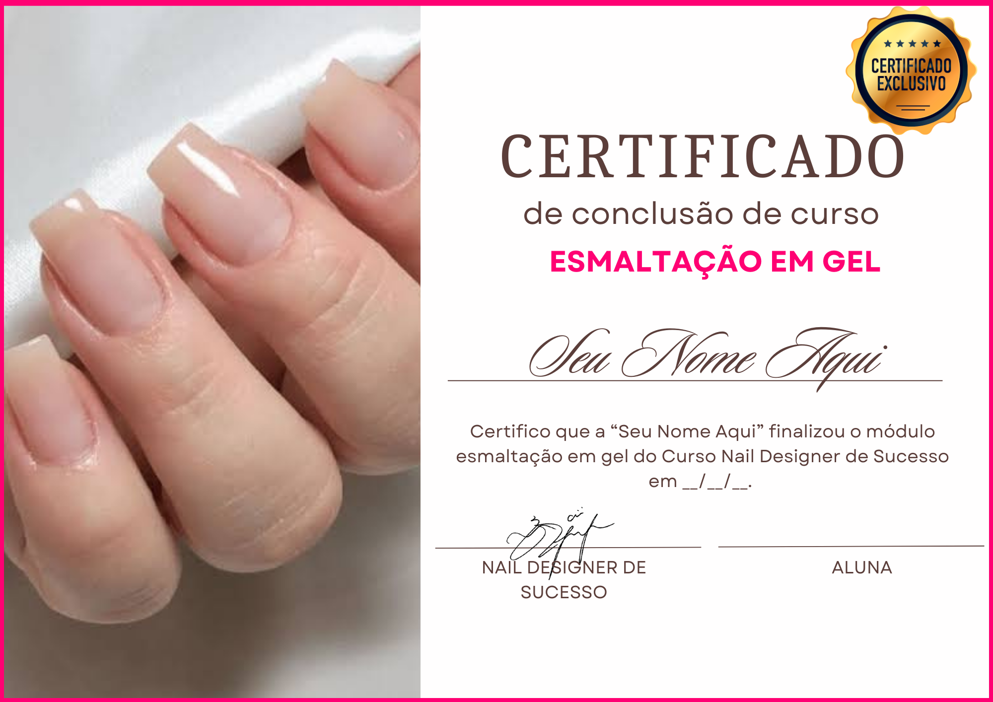 Certificado de conclusão curso de design de sobrancelha estética feminino rosa claro (2)