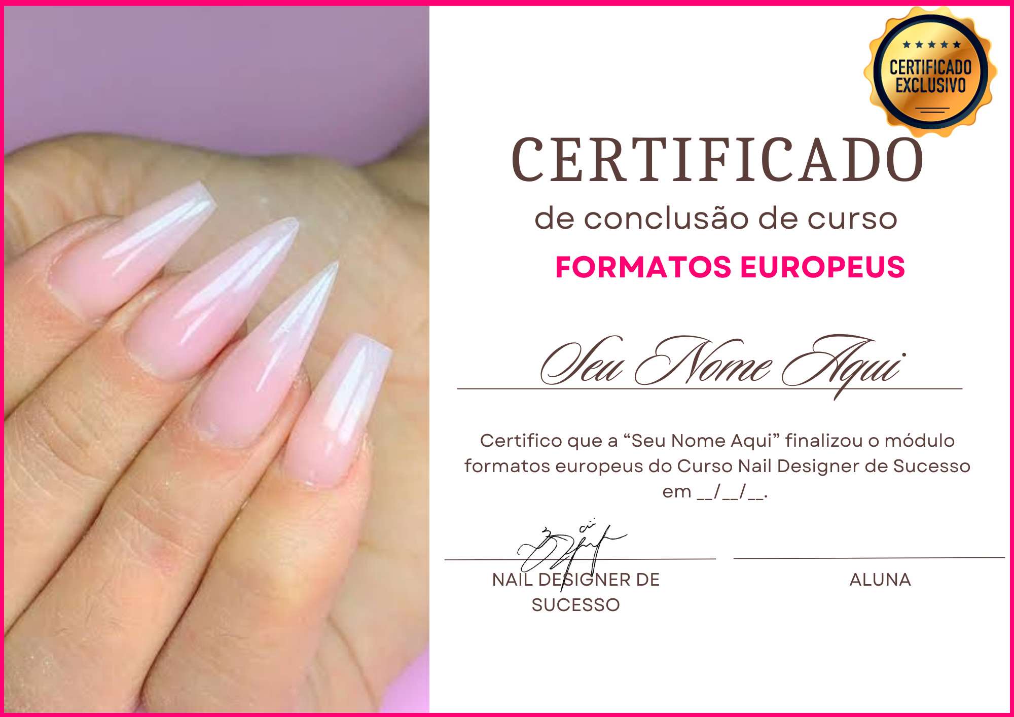 Certificado de conclusão curso de design de sobrancelha estética feminino rosa claro (3)